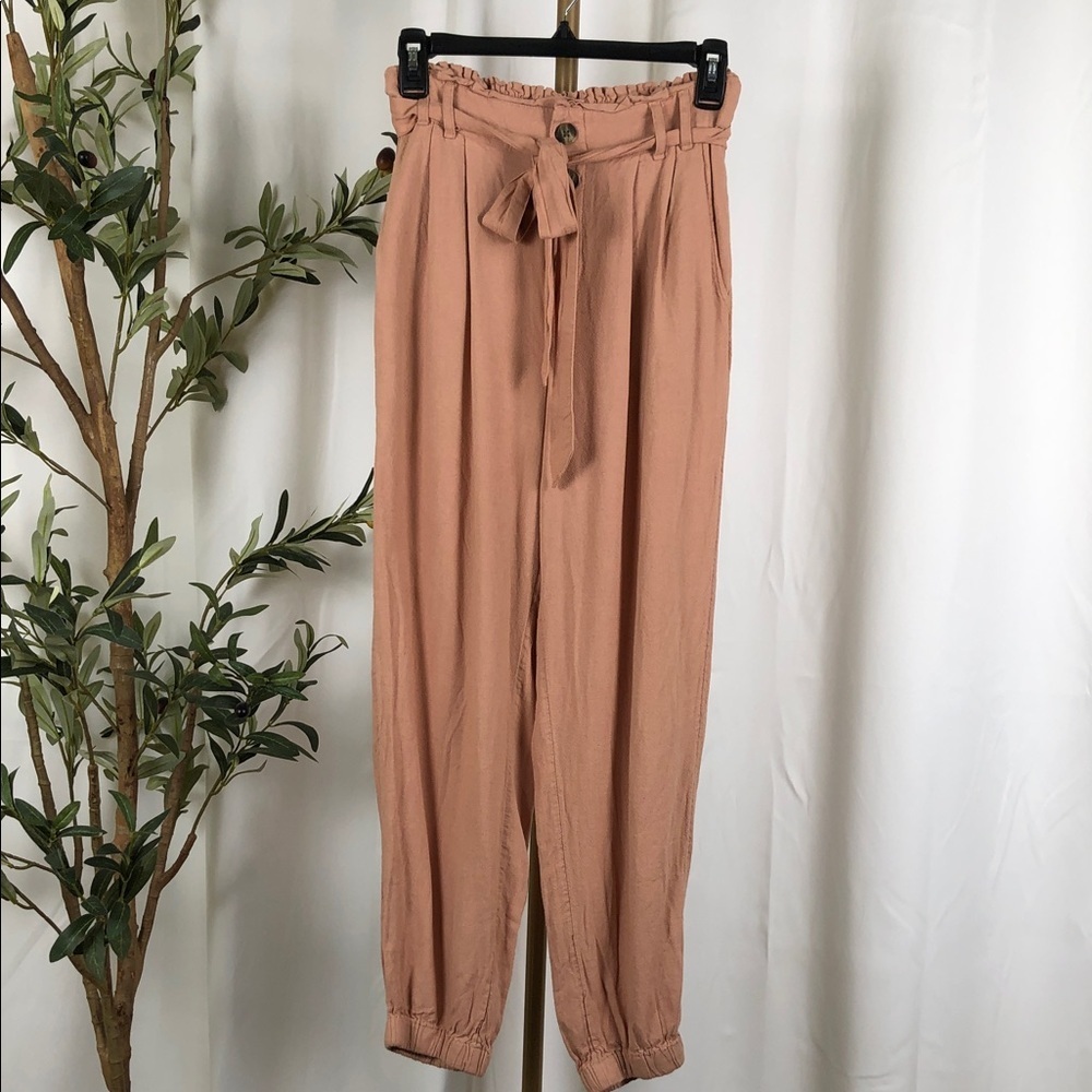 American Eagle Outfitters Mauve Tie-Waist Linen Blend Joggers Sz S (B1)